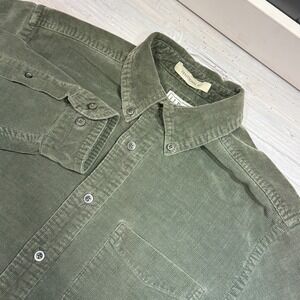 LL BEAN Traditional Fit Corduroy Button Down Shirt Men's Sz S Olive 100% Cotton